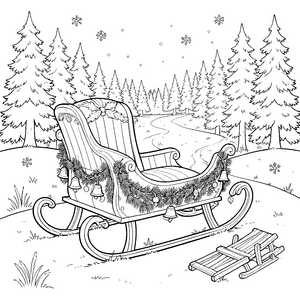 Prachtvoller Weihnachtsschlitten mit Glocken Malbild für Winterfreunde