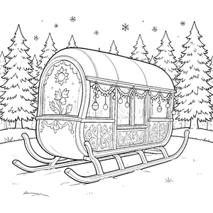 Detailreicher Weihnachtsschlitten mit Blumenmotiven Ausmalvorlage für kreative Winterkinder