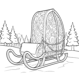 Verschnörkelter Weihnachtsschlitten im Schnee Malvorlage für fröhliche Winterkinder