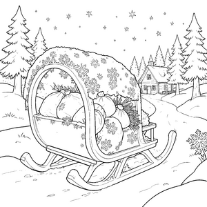 Festlicher Weihnachtsschlitten mit Geschenken Malvorlage für malfreudige Geschenkejäger