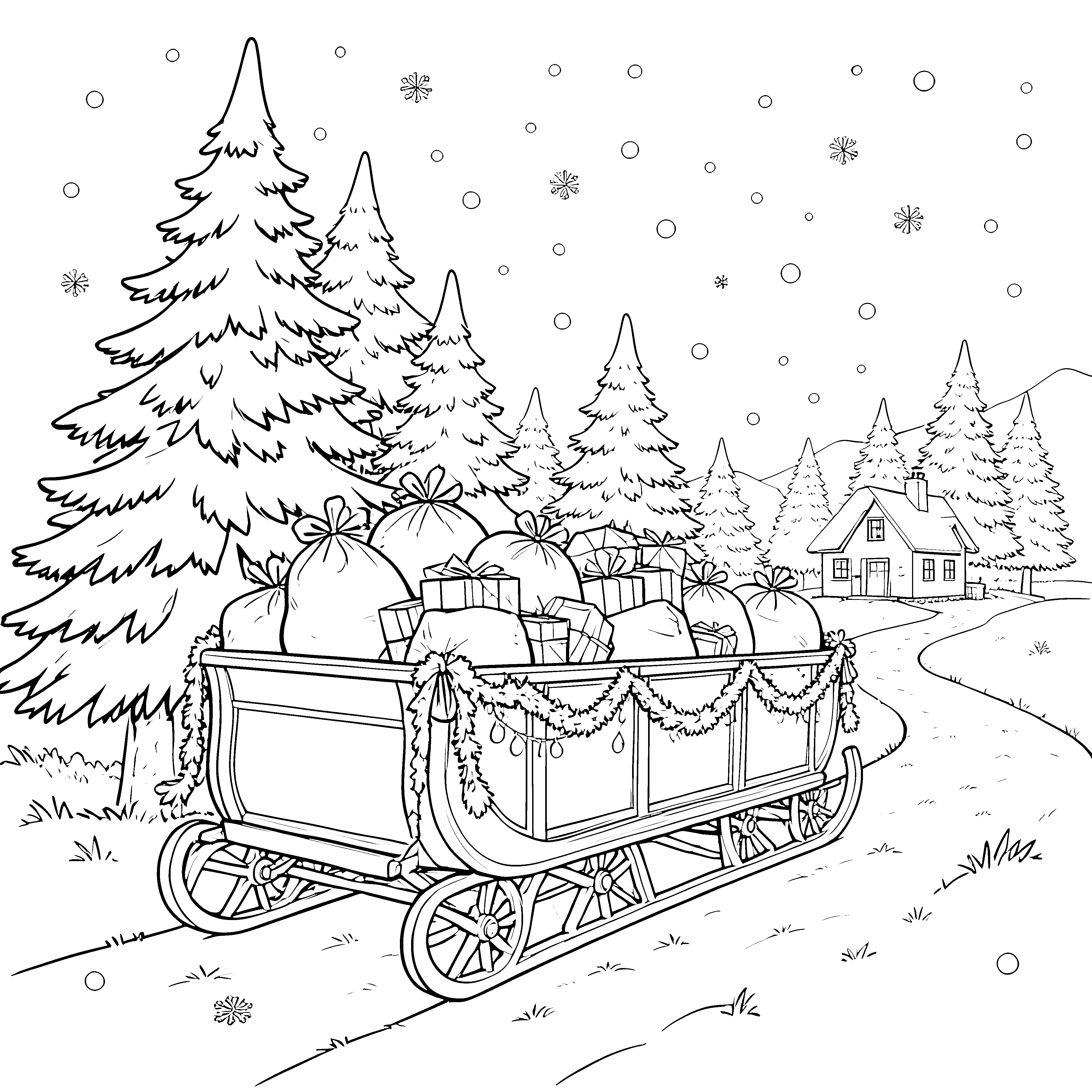 Magischer Weihnachtsschlitten mit Geschenksäcken Bastelmotiv für neugierige Winterkinder