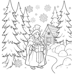 Liebes Christkind mit Geschenkpaket Ausmalbild für malfreudige Winterbesucher