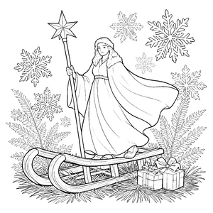 Glitzerndes Christkind mit Sternstab Malvorlage für verträumte Schneeflockenfreunde
