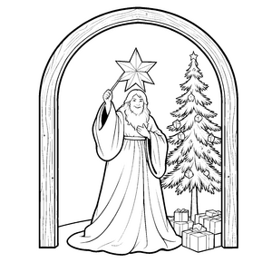 Ehrwürdiges Christkind mit Sternstab Ausmalvorlage für neugierige Weihnachtsfreunde