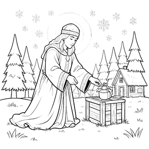 Sanftes Christkind mit Krug Ausmalbild für fröhliche Winterwaldfreunde