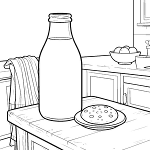 Frische Milchflasche mit Gebäck Ausmalbild für kleine Frühstücksliebhaber
