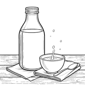 Frische Milchflasche mit Schale Bastelvorlage für neugierige Küchenhelfer