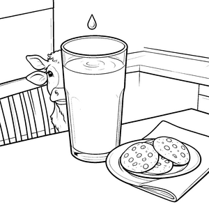 Neugieriges Milchglas mit Keksen Malvorlage für mutige Kuhfreunde