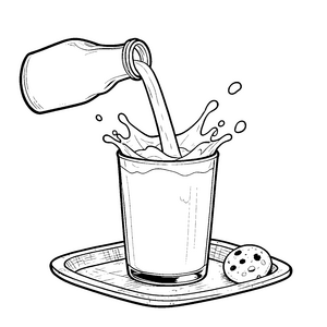 Spritzige Milchflasche mit Keks Ausmalbild für verträumte Naschkatzen