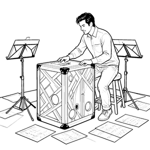 Konzentrierter Musiker mit Cajon-Malvorlage für mutige Taktgeber