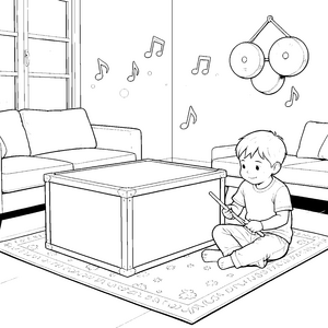 Rhythmisches Cajon auf Teppich Ausmalvorlage für verträumte Musikträumer