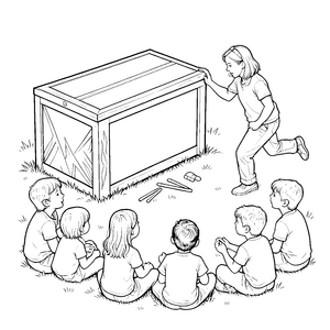 Fröhliche Kinder mit Cajon Bastelmotiv für kleine Musikfreunde