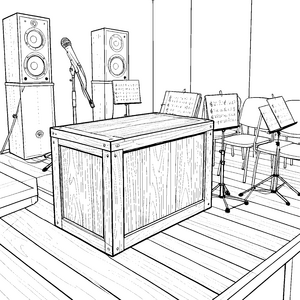 Imposanter Cajon mit Notenständern Malbild für junge Musikschüler