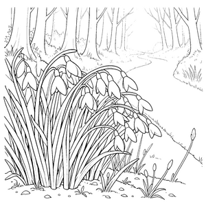 Sanfte Frühlingsglocken im Wald Ausmalbild für kreative Naturfreunde