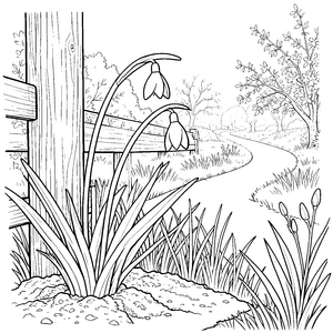 Sanfte Frühlingsglocken am Gartenpfad Malbild für kleine Pflanzenbegeisterte