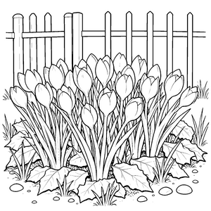 Leuchtende Tulpen am Holzzaun Ausmalbild für fröhliche Blumenkinder