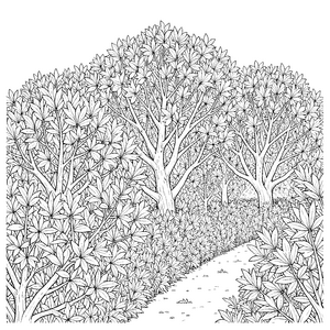 Üppige Blätterbüsche am Waldweg Malbild für verträumte Naturfreunde