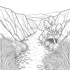 Majestätischer Fluss durch Felsengebirge Malbild für malfreudige Naturforscher