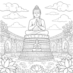 Ehrwürdiger Buddha auf Lotusblumen Ausmalbild für kreative Geistesschützer