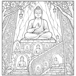 Majestätischer Buddha mit Laternen Bastelmotiv für neugierige Tempelbesucher