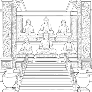 Ehrwürdige Buddhas im Tempel Malbild für kreative Tempelwanderer