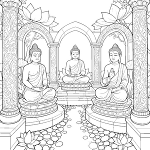 Friedliche Buddhas auf Lotusblüten Bastelvorlage für kleine Meditationsfreunde