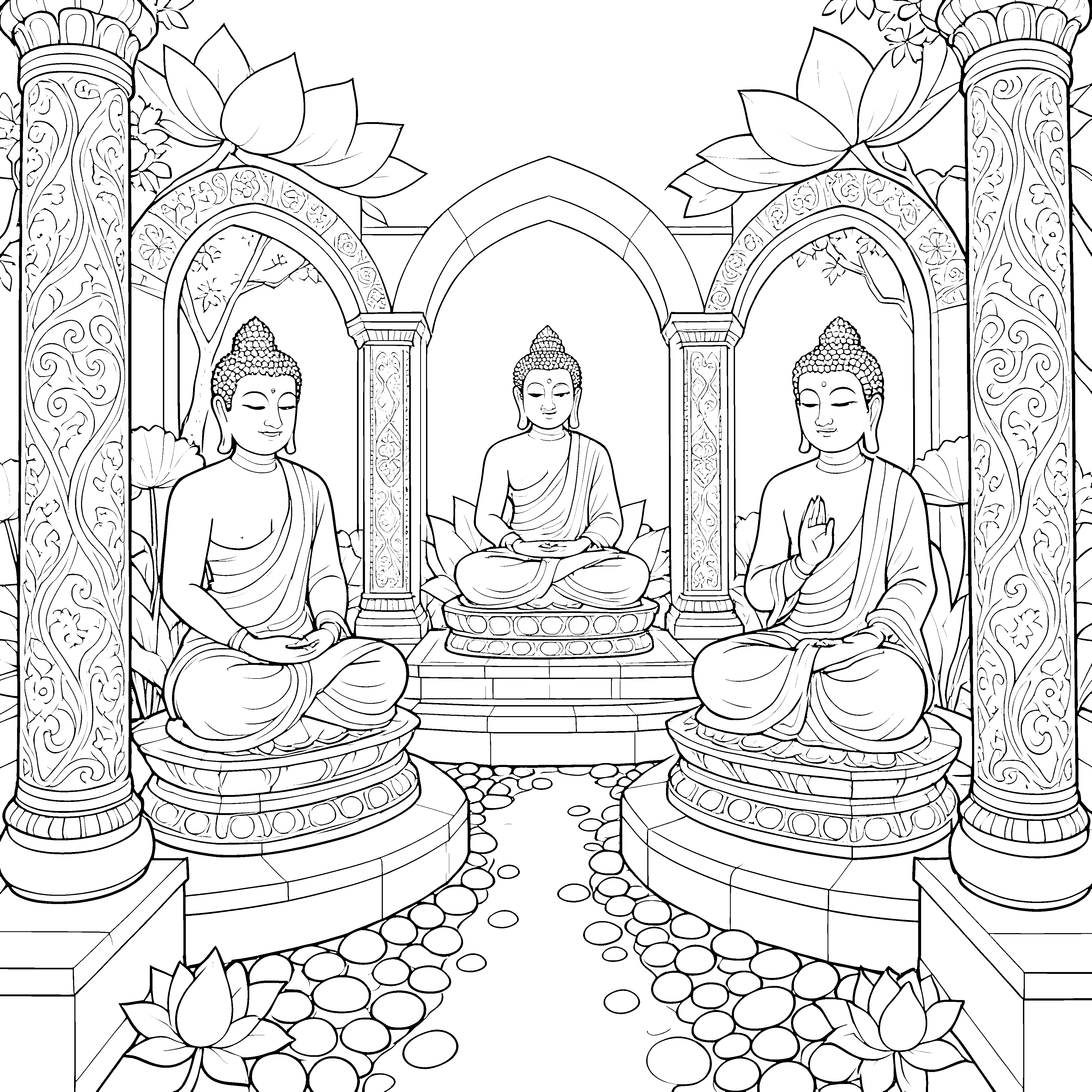 Friedliche Buddhas auf Lotusblüten Bastelvorlage für kleine Meditationsfreunde