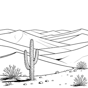 Großer Saguaro-Kaktus in Dünen Ausmalvorlage für Wüstenpioniere