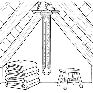Rustikales Thermometer am Dachboden Malvorlage für junge Dachbodenforscher