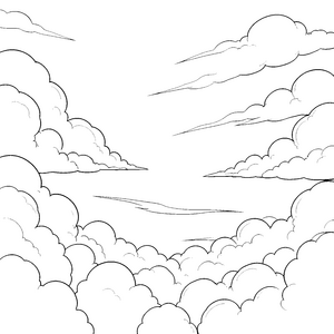Weite Wolkenformationen Ausmalbild für fröhliche Wolkenfreunde