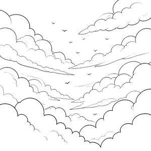 Endloser Wolkenhimmel mit fliegenden Vögeln Bastelmotiv für mutige Himmelsfreunde