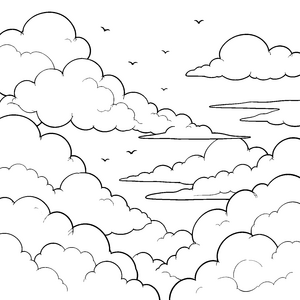Überwältigender Wolkenhimmel mit fliegenden Vögeln Bastelvorlage für junge Himmelswanderer