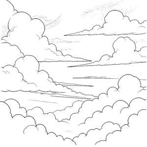Baumwollig fluffige Wolkenformationen Malvorlage für malfreudige Himmelsträumer