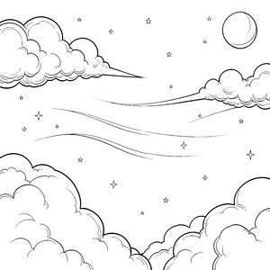Geheimnisvoller Wolkenhimmel mit Vollmond Malbild für verträumte Sternengucker