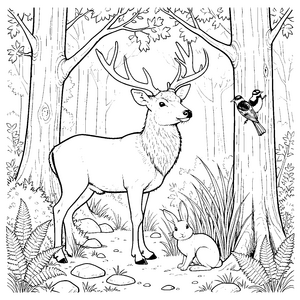 Majestätischer Hirsch und Hase Malvorlage für verträumte Waldtierfreunde