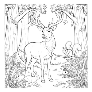Majestätischer Hirsch und Hase Malvorlage für kreative Waldbewohner