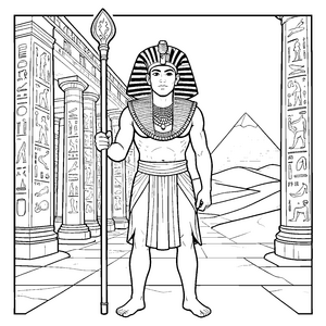 stolzer Pharao mit Schlangenstab Ausmalbild für verträumte Grabrätsel