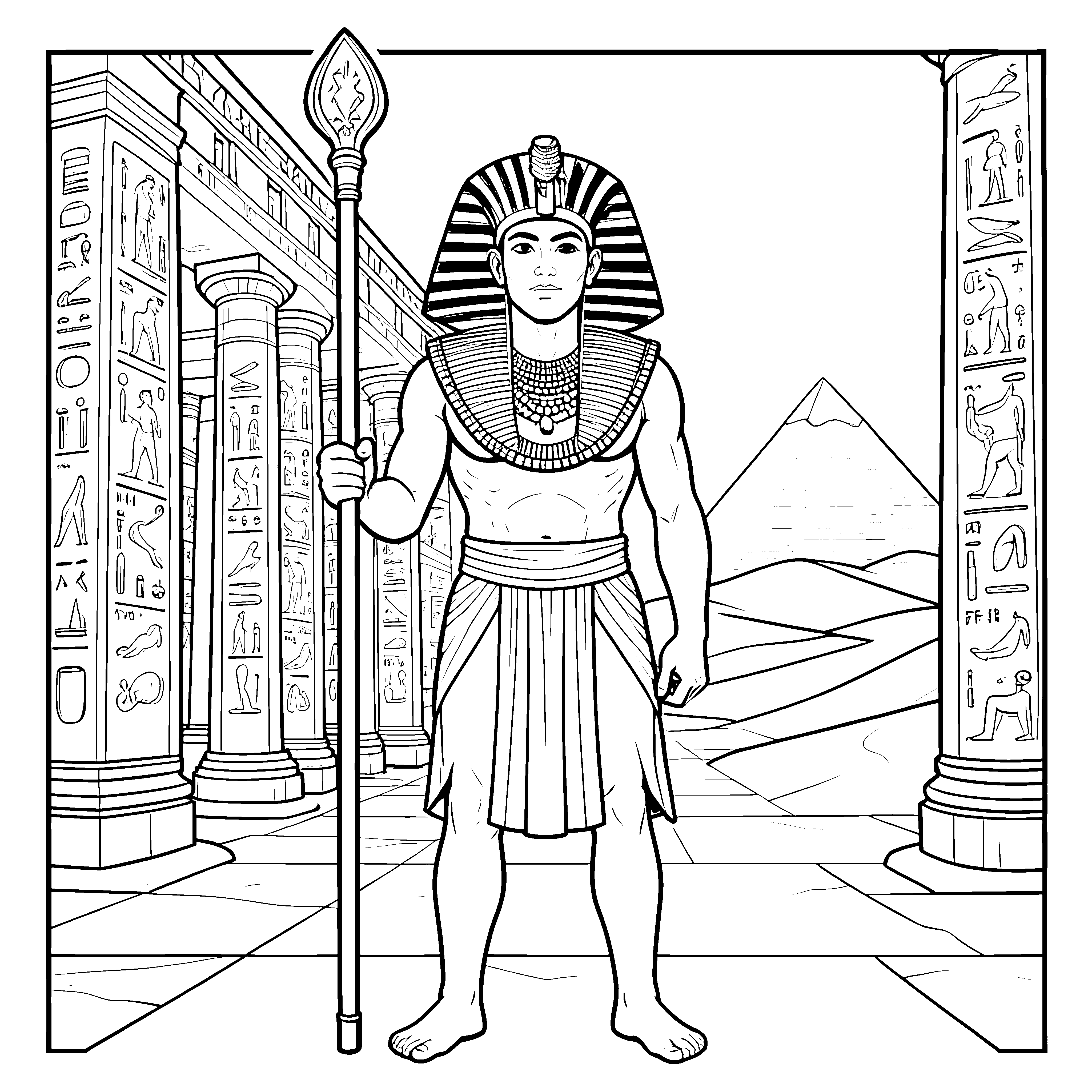stolzer Pharao mit Schlangenstab Ausmalbild für verträumte Grabrätsel