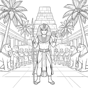 Majestätischer Pharao vor Pyramide Malbild für neugierige Pyramidenbauer