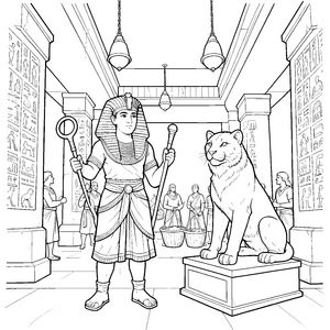 Prächtiger Pharao mit Sphinx Malbild für neugierige Tempelwächter