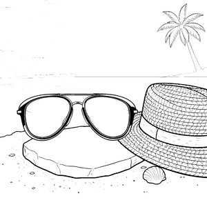 Sonnige Sonnenbrille mit Strohhut Ausmalvorlage für neugierige Strandbesucher