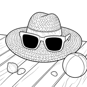 Exotische Sonnenbrille auf Strohhut Bastelmotiv für junge Strandurlauber