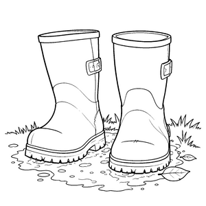 Praktische Gummistiefel in der Pfütze Ausmalbild für kreative Naturkinder