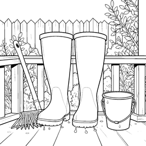 Saubere Gummistiefel mit Besen Malvorlage für malfreudige Gartenhelfer