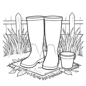 Herbstliche Gummistiefel mit Eimer Malvorlage für verträumte Laubsammler