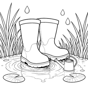 Fröhliche Gummistiefel in der Pfütze Malbild für kreative Wasserfreunde