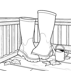 Gemütliche Gummistiefel mit Herbstblättern Bastelvorlage für Waldgeister