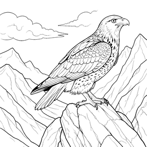 Edler Greifvogel auf Felsspitze Bastelvorlage für kleine Bergpfadfinder