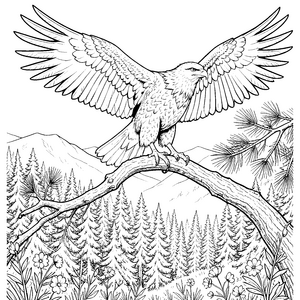 Imposanter Greifvogel auf Ast Ausmalvorlage für fröhliche Waldfreunde