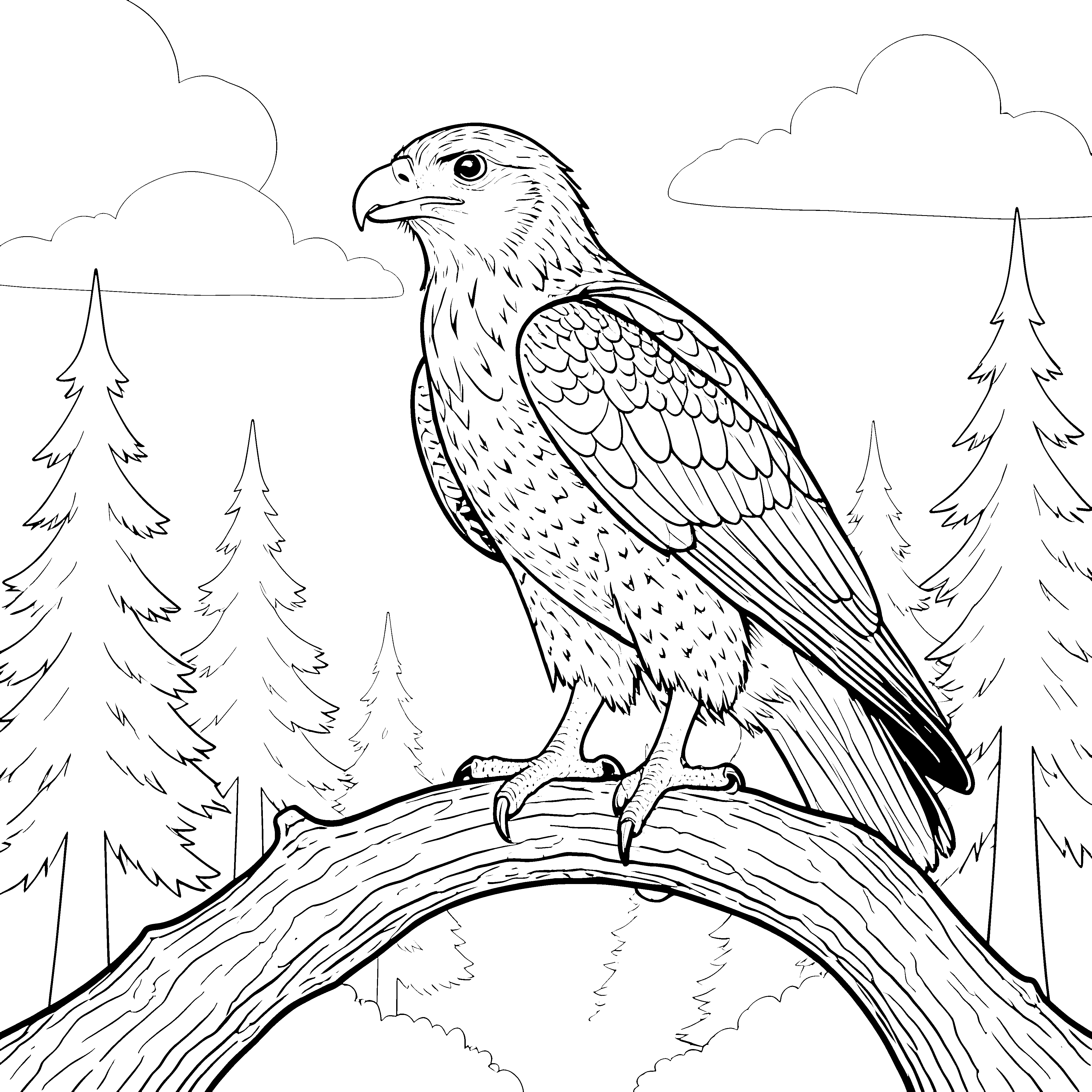Majestätischer Greifvogel auf dickerem Ast Bastelvorlage für Waldbeobachter